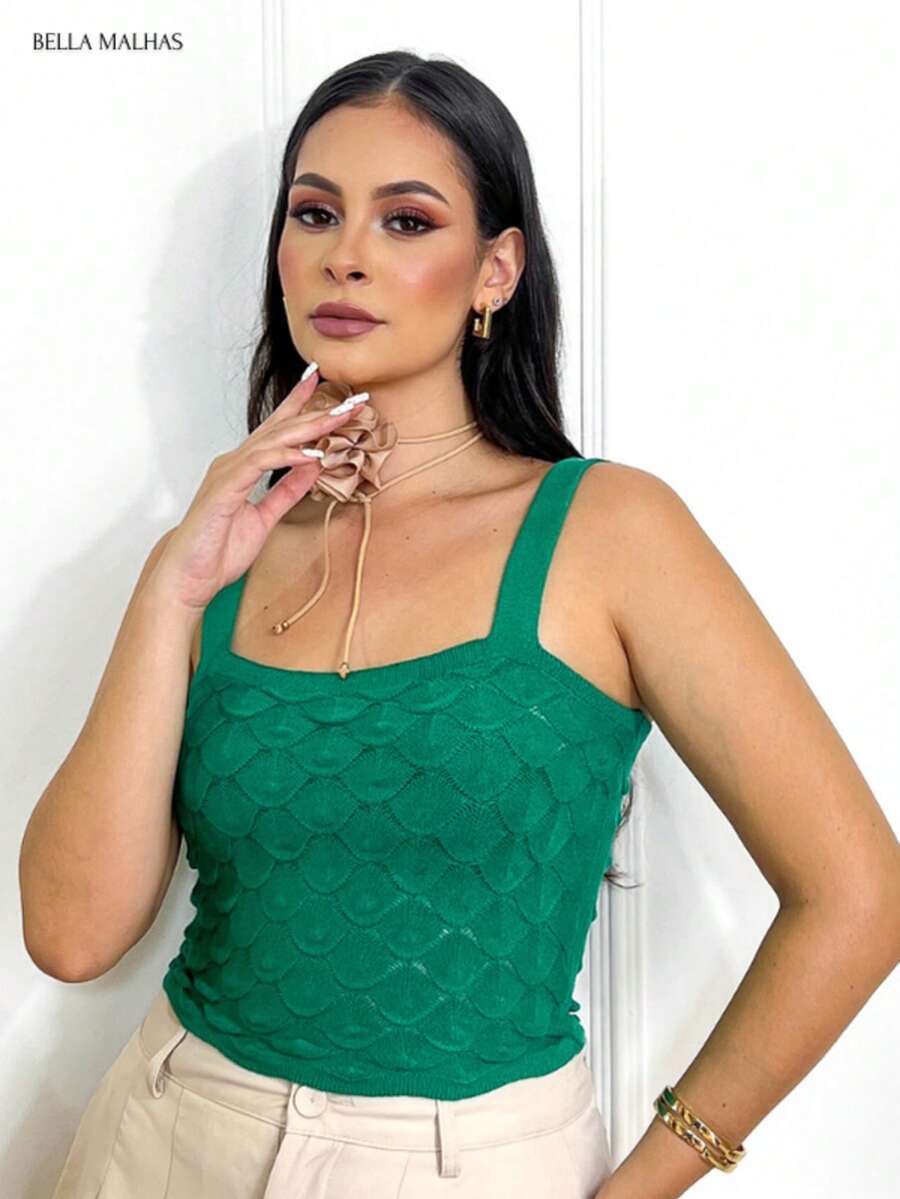 Modal Crop Top With Scale Texture - Green - View 1