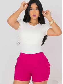 Bermuda Short Cargo Bengaline High Waist Butt Lift With High Elasticity - Hot Pink - View 2