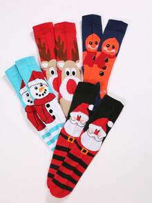 4 Pairs Of Men's Autumn And Winter Christmas Personalized Pattern Snowman Elk Gingerbread Man Santa Claus Contrast Color Christmas Atmosphere Mid-Tube Socks For Men Suitable For Christmas Gifts, Daily Commuting To Work, School, Outings And Other Scenes