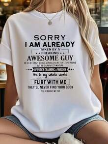 Sorry I Am Already Taken By A Freaking Awesome Guy T-Shirt        Summer T-Shirt For Women - 白色 - 查看 1