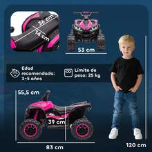 HOMCOM Quad Eléctrico para Niños 12V, Quad para Niños de 3-5 Años, con 2 Motores, Velocidad Ajustable 3-6km/h, Faros, Bocina, Música, USB, Avance y Retroceso - Rosa - Ver 7