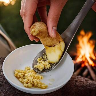 1 st vitlök- och ingefärakross i rostfritt stål - manuellt köksredskap, för pasta, lätt att rengöra, hållbar design, mal vitlök och ingefära effektivt, vitlök- och ingefärastötsstöt | sked i rostfritt stål | hållbart köksredskap