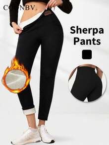 CQQNBV Women's Sherpa Lined High Waist Jogger Pants – Warm Fleece Winter Leggings With Elastic Waist & Butt Lifting, Soft Stretch For Gym, Yoga & Casual Wear - 黑色 - 查看 11