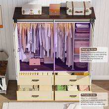 Farmhouse 3/4 Doors Armoire Wardrobe Closet W/Folding Sliding Barn Door And Lights, LED Armoire Closet W/Drawers For Bedroom, Freestanding Wooden Wardrobe Storage Closets W/Hanging Rod - 白色 - 查看 5