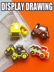 25 PIECES Toy Car Series, Featuring Models Such As Excavators, Fire Engines, And Trucks - Colorful Randomly Mixed Vehicle Design, Plastic Sports Shoes Accessories, Valentine's Day, Graduation Gifts, Shoes And Packaging Ornaments, Gift Accessories | Fun And Charming Design | Bright Patterns, Footwear Accessories