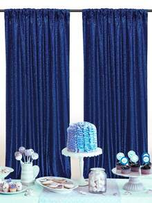 2pcs Navy Blue Sequin Backdrop Curtain, Polyester Glitter Party Background Drape, Birthday Party Decoration Supplies Banner, Navy Blue Reusable Curtain, Suitable For Home Decor, Wedding, Baby Shower, Christmas, New Year, Fits Metal Arch Frame And Balloons, Backdrop Decor, Also Suitable For Daily Use, Shiny Background Fabric Never Goes Out Of Style. - Navy Blue - View 4