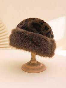 1 件女士拼色豹纹蓬松厚实保暖蒙古毛皮帽，时尚渔夫帽，适合冬季休闲、户外、通勤，冬季保暖 - 豹紋 - 查看 11