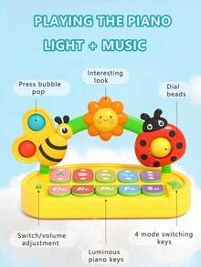 1pc Baby Musical Piano Keyboard Toy, Illuminated Sound Music Toy, Rhythm Games And Song Playback Activities Learning Toy, Early Childhood Educational Interactive Toy, Motor Skills And Cognitive Development Gift, Adjustable Volume Multi-Mode, Portable Storage, Suitable As Baby Gift
