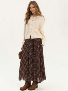 Falda A-Line de cintura alta, elegante y casual, con malla a cuadros retro para mujer