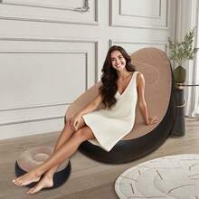 Lazy Sofa, Inflatable Sofa, Home Inflatable Leisure Chair, Flocked Sofa, With Inflatable Footrest, With Foot-Operated Air Pump, Suitable For Resting At Home Or In The Office, Outdoor Folding Sofa Chair Red, Brown