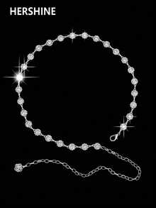 Hershine 1条镶钻花朵设计腰链，银色，奢华简约性感身体链，适合搭配连衣裙、正式场合、派对、日常穿着，是送给女性、母亲、女友、生日、情人节、母亲节的礼物（有加大码可选），也适合暑假、秋季、万圣节等场合。 - 銀色 - 查看 8