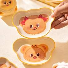 Cute Butter Bear Shaped Ceramic Dipping Sauce Dish, Appetizer Plate, Fruit Plate, Fries Plate, Snack Plate, Candy Dish, Cookie Plate, Trinket Dish, Suitable For Daily Use, Parties, Gifts - Multicolor - View 3