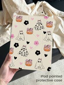 The Beautiful And Cute Cartoon Ghost Pumpkin Heart Flower Double-Sided Painted Acrylic Transparent Crystal Back Cover Is Shockproof And Suitable For IPad 7th Generation, 8th Generation (10.2 Inches), And 10th Generation. It Has A Built-In Pen Slot And Supports Sleep And Wake-Up Functions/Multiple Folding Stand Methods. These Are Halloween Festival Gifts And New Year Gifts
