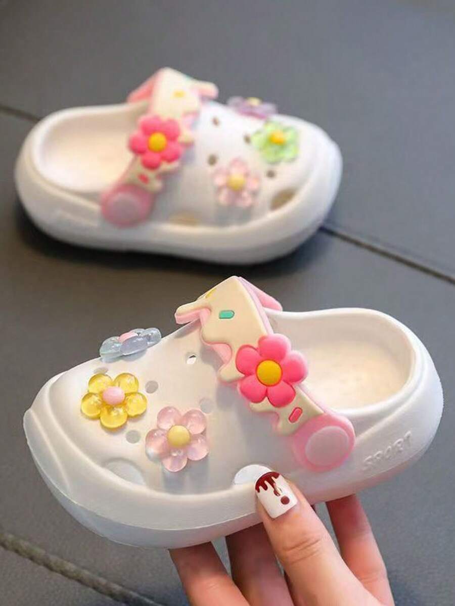 Cute & Fashionable Children's Sandals, Non-Slip Soft Bottom Breathable Shoes, Toddler Indoor/Outdoor Beach Slippers For Summer - White - View 1