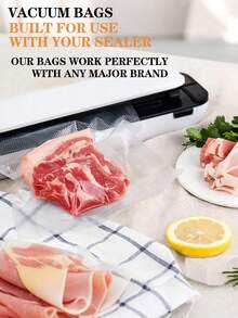 50个优质真空封口袋，可重复使用，密封，保鲜，压缩密封厨房真空袋，食品真空封口机食品储存袋，适用于水果、蔬菜、谷物、肉类、熟食、厨房用品 - 白色 - 查看 12