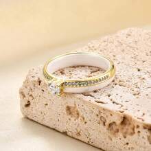 6mm White/Black Ceramic Rings Plus Cubic Zirconia For Women Comfort Fit Engagement Wedding Band Size 5-122025 - 4mm White+Gold - View 9