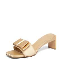 Women's Casual Square Toe Slip-On High Heel Sandals, Summer - Apricot - View 7