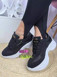 Women's Platform Sneakers, Beautiful, Comfortable And Resistant (LARGE SIZE) - Màu đen lấp lánh - Xem 6