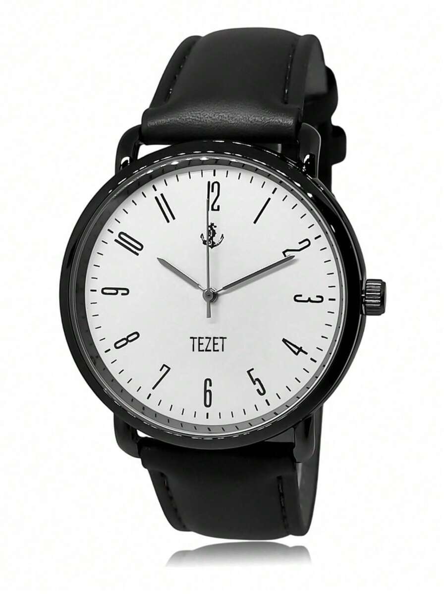 Men's Watch With Leather Strap And Metal Original Launch - Black/White - View 1