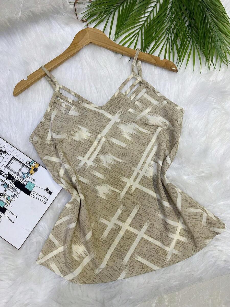 Beautiful, Fashionable Crepe Fabric Printed Tank Top - Beige - View 1
