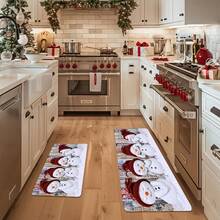 1/2 pièces Tapis de sol de Noël, tapis de sol de cuisine motif bonhomme de neige blanc de luxe avec chapeau rouge, convient pour la décoration de fête, la cuisine, la salle de bain, la chambre, la cuisine et la salle à manger, les décorations de Noël, l'aménagement festif du sol