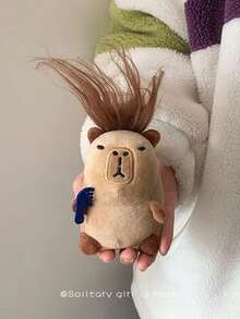 1pc/2pcs 4.3 Inch Plush Capybara Keychain, Brown/Pink Cute Fluffy Doll Pendant, Fun Accessory, Children Gift - Multicolor - View 5
