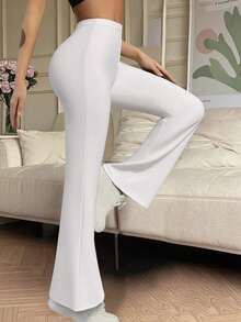 女士纯色喇叭腿打底裤，紧身打底裤，秋冬喇叭裤，适合跑步、休闲、高腰压缩瑜伽裤