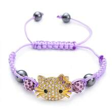 Sanrio Sanrio Hello Kitty Bracelet Cat Head Soft Clay Full Diamond Ball Braided Shambhala Bracelet Crystal Wish