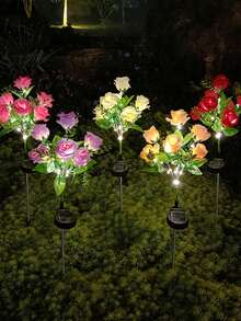 1/2/4PCS 7 Heads Solar Rose Flower Lights, Outdoor Garden Decoration, Ground Plug Lawn Lights, LED Simulation Flower Lights, Solar Decorative Lights For Patio, Yard, Landscape, Pathway, Lawn, Sidewalks(Pink, White, Blue, Yellow, Red, Purple) - 7 Large Royal Roses - View 3