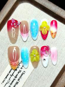 Bộ 10 móng giả thủ công, móng dán, hình bướm 3D, vẽ graffiti thủ công, chấm bi, chạm khắc hoa 3D. Thời trang và cao cấp. Hàng mới về cho Halloween và Giáng sinh. Phù hợp cho bé gái. Có thể tái sử dụng. Móng dán thủ công. - Nhiều màu - Xem 4