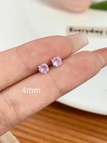 2pcs 3/4/5/6/7mm Pink Cubic Zirconia Earrings, Lightweight Luxury For Women's Daily Wear