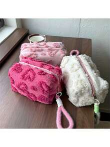 Honey Style Plush Makeup Bag Set - Hand Washable, Non-Polyester Cosmetic Pouch With Soft Lining Multifunctional Travel Organizer For Light Beige Care Products Lipstick Sanitary Items Blue Zipper Design Cute Pink Rose Red, Cute Makeup Pouch, Makeup Organizers And Storage, Makeup Bag For School, Monogrammed Makeup Bag, Makeup Kit Bag, School Essentials, Beauty Lovers, Students Organizer - Multicolor - View 1