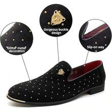 Men's Pointed Toe Rivet Dress Shoes Glitter Modern Metallic Slip On Loafers Plus Size-20256688 - Black - View 5