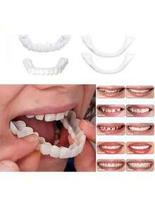 Joyería dental de estilo simple y neutro, adecuada para uso diario, vacaciones, fiestas, casual, maquillaje de vacaciones, estilo hip-hop. Accesorios dentales con rhinestones - Blanco - Ver 3