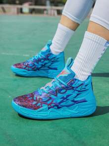 Men's Fashionable Shock-Absorbing Sports Shoes, Graffiti Teenage Basketball Shoes - Comfortable, Breathable, Non-Slip, Shock-Absorbing Sports Shoes Suitable For Training, Running And Walking (Handpainted Uneven, Camouflage Asymmetrical Pattern) - Blue and Purple - View 8