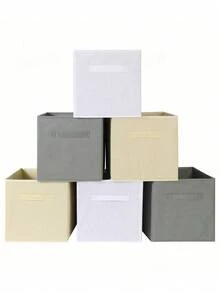 1/6 حزمة صندوق تخزين - صندوق تخزين مكعب 11 بوصة، خزانة تخزين قابلة للطي للخزانة والملابس والألعاب، مقابض مقواة