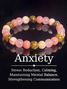 1pc Natural Tiger Eye Stone Elastic Bracelet With Pink Beads - Comfortable For Daily Wear And Parties, Mother's Day Gift, All-Season Accessory - Multicolor - View 1