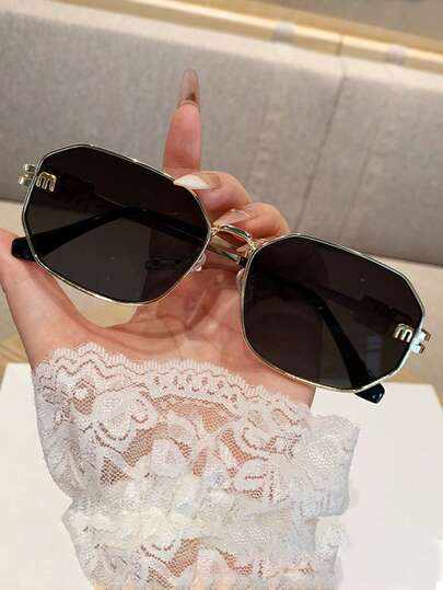 1 st asymmetriska geometriska mönster retro modeglasögon, helbågade polygonala personliga mångsidiga damglasögon, lämpliga för resor, semester, vardagsbruk, strandaccessoarer