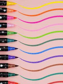 12/24/36/48/60 Colors Children Soft Tip Glitter Markers, Pearlescent Art Drawing DIY Brush Pens, Student Hand Painted Diary Highlighters, School & Office Supplies, Valentine's Day, Thanksgiving, Back To School Decorative Gift (Cover Design May Vary, Minor Surface Scratches Are Normal And Won't Affect Usage)