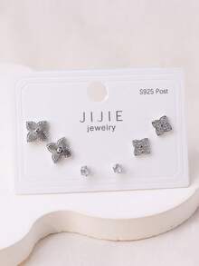 3 أزواج من أقراط الأزرار البسيطة الأنيقة الصغيرة الجميلة ذات 4 بتلات على شكل زهرة للنساء