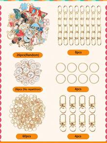 26-208 件钥匙扣制作套件，DIY 吊坠套装包括随机吊坠、钥匙扣夹、钥匙圈、延长链、跳环、DIY 工艺用品