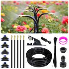 360° Adjustable Drip Irrigation System - Garden Watering System 16.5FT With 5 Nozzles, Drip Irrigation Kit For Garden, Yard, Lawn, Greenhouse, Plants, 5/16 Inch Hose - 黑色 - 查看 7
