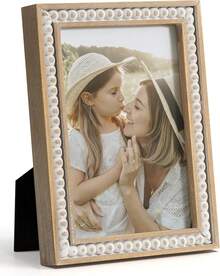 Natural Wood Bead Boho Photo Frame 10x15cm 13x18cm, Rustic Pine Wall Decor for Anniversary Birthday Christmas Mothers Day Gift, Aesthetic Room Decor for Her