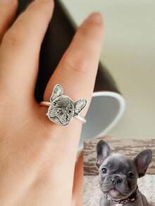 1pc Customized Photo Engraved Stainless Steel Cat/Dog Portrait Open Ring, Fashionable & Minimalist Jewelry Gift For Girlfriend, Pet Lover, Pet Memorial, Suitable For Daily Wear, Birthday, Anniversary, Party, Wedding, Graduation, Holiday Celebration