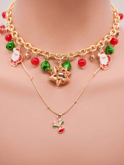 1 pieza Accesorio de elemento navideño Collar de mujer minimalista personalizado con colgante de flor 3D multicolor, campana creativa y cadena de serpiente retro para clavícula, adecuado para usar en Navidad