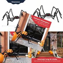 PREXTEX Halloween Spider With Light Up Eyes LED Lights Decorations 4 Ft Hairy Spider Prop With Giant LED Red Eyes Halloween Decor For Indoor Outdoor Golf Cart Wall Door Hanger