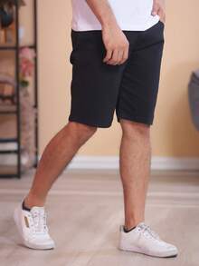 Men's Plain Colored Twill Bermuda Shorts - Black - View 2