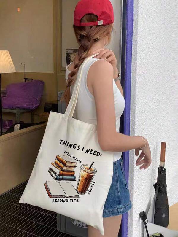 1pc Reading Book Lovers Theme, The Work Bag Printing Personalized Gift Bag, Large Capacity,Portable Work Package,Women's And Men's Stylish Tote Bag For Shopping Teacher Perfect For School,College,Work ,Commute, Travel, Holiday,Teachers' Day Gift,School Tote Bag,School Bookbag,Portable,Foldable,Suitable For Teen Girls Women College Students,Teacher,Preppy Book Bag For Book Week (Various Patterns To Choose From)