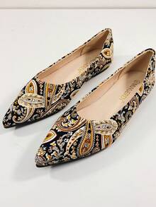 أحذية نسائية مسطحة ذات أصبع مدبب مطبوعة، ذات قاعدة مريحة، بتصميم بسيط وأنيق، أحذية لوفر سهلة الارتداء، مناسبة للارتداء اليومي