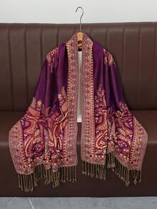 1 chiếc khăn choàng Pashmina họa tiết Paisley đa năng cổ điển có tua rua, mềm mại và ấm áp, giản dị và thời trang, thích hợp để trang trí trang phục đi làm hàng ngày - Nhiều màu - Xem 31